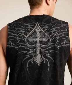Affliction Charred Martyr Mucle Tank Top Black Lava Wash Discount