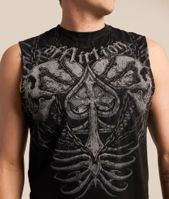 Affliction Charred Martyr Mucle Tank Top Black Lava Wash Discount