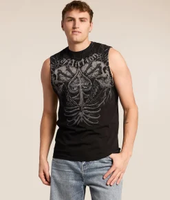Affliction Charred Martyr Mucle Tank Top Black Lava Wash Discount