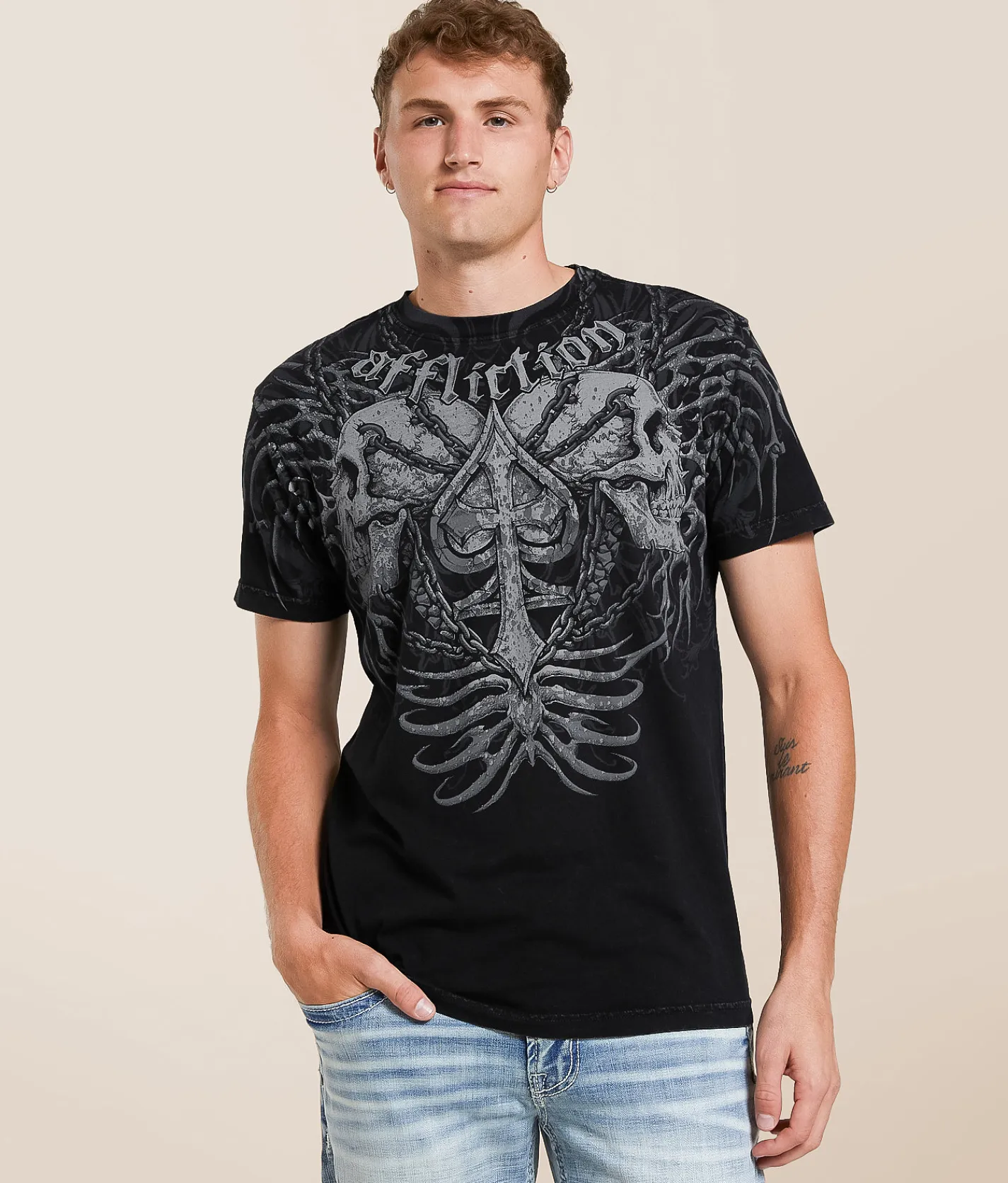 Tops|Graphic T-Shirts | Affliction Charred Martyr T-Shirt Black Lava Wash