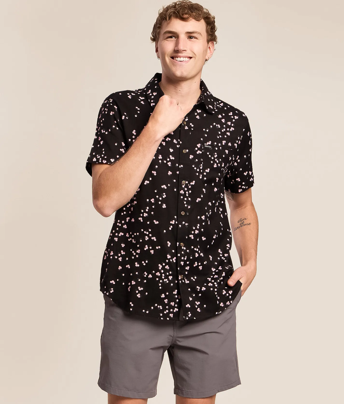 Tops | Brixton Charter Slub Shirt Black Pink