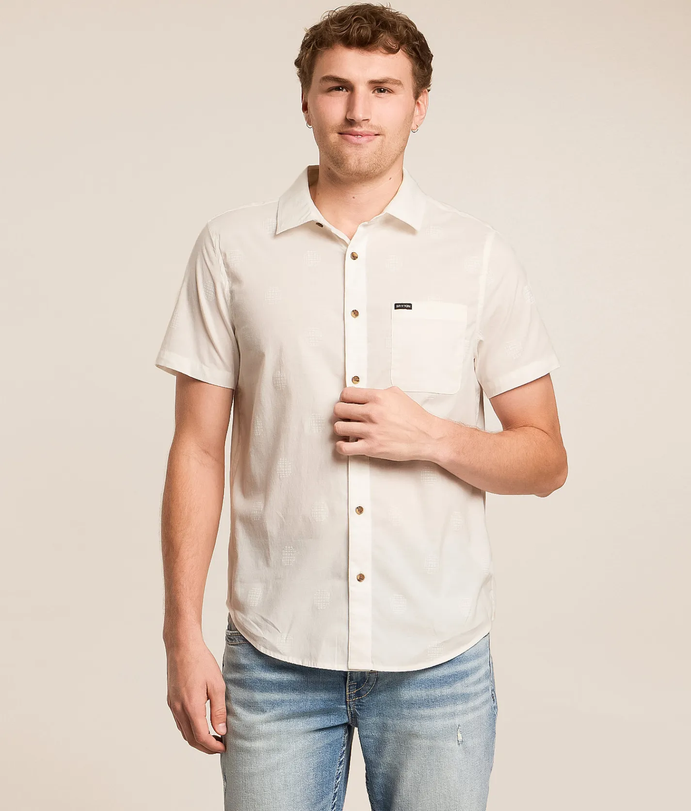 Tops | Brixton Charter Stretch Shirt Off White Geo