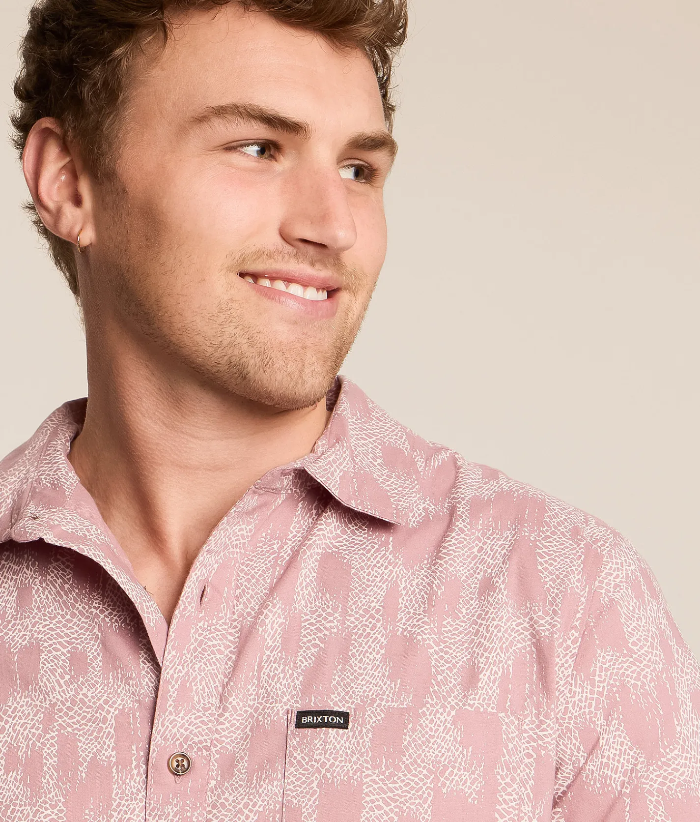 Tops | Brixton Charter Stretch Shirt Dark Pink Silver Crackle