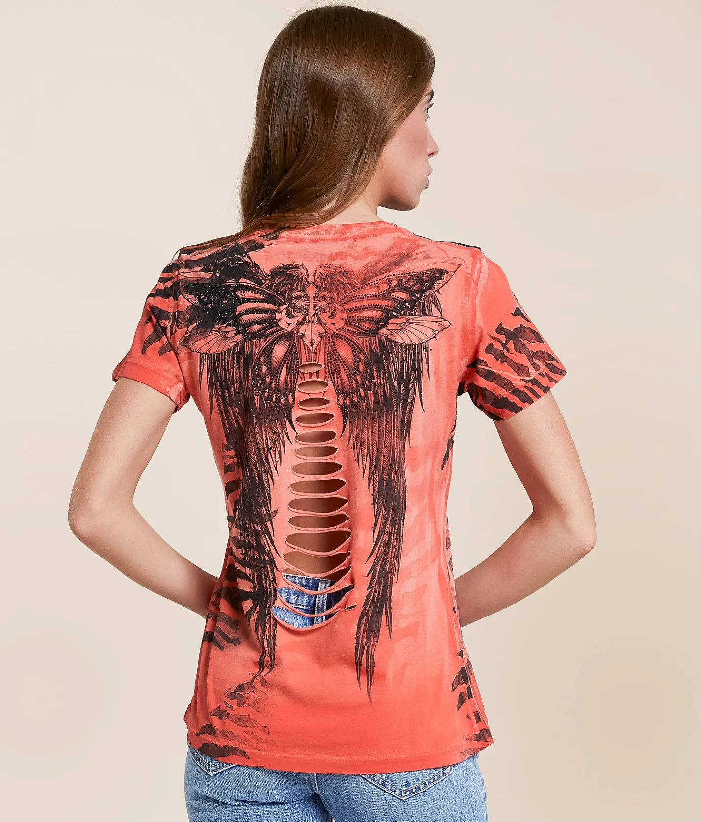 Affliction Chasing Butterflies T-Shirt Optic Mango Pigment Dye Online