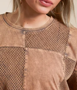 Tops | Gilded Intent Checkered Boxy Cropped T-Shirt Washed Brown