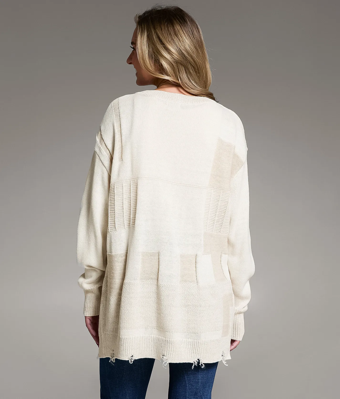 BKE Checkered Cardigan Sweater Beige Marl New