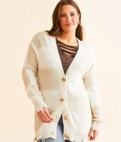 BKE Checkered Cardigan Sweater Olive Sale