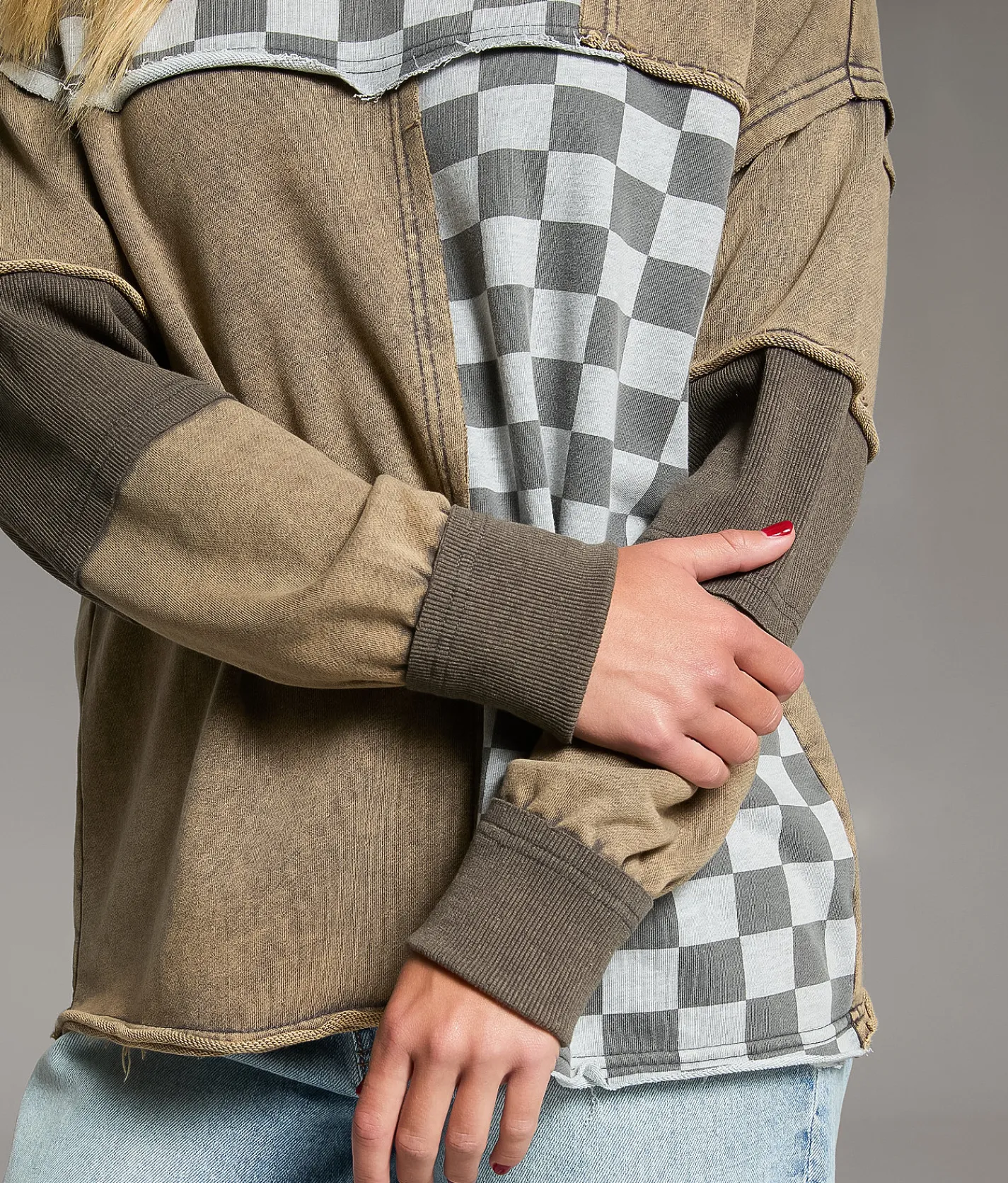 BKE Checkered Color Block Oversized Pullover Assorted Online