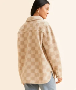 Open SZN Checkered Fleece Shacket Cream Multi Best