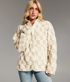 BKE Checkered Sherpa Jacket Checkered Taupe Outlet