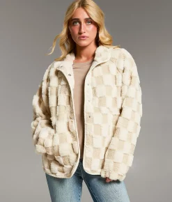 BKE Checkered Sherpa Jacket Checkered Taupe Outlet
