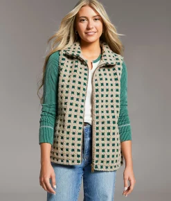 BKE Checkered Sherpa Vest Olive Taupe Outlet