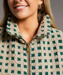BKE Checkered Sherpa Vest Olive Taupe Outlet
