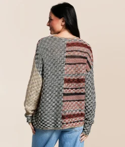 Tops | Gilded Intent Checkered Stitch Cardigan Sweater Multi