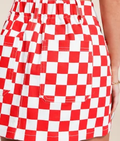 Bottoms | Modish Rebel Checke Stretch Mini Skirt Red