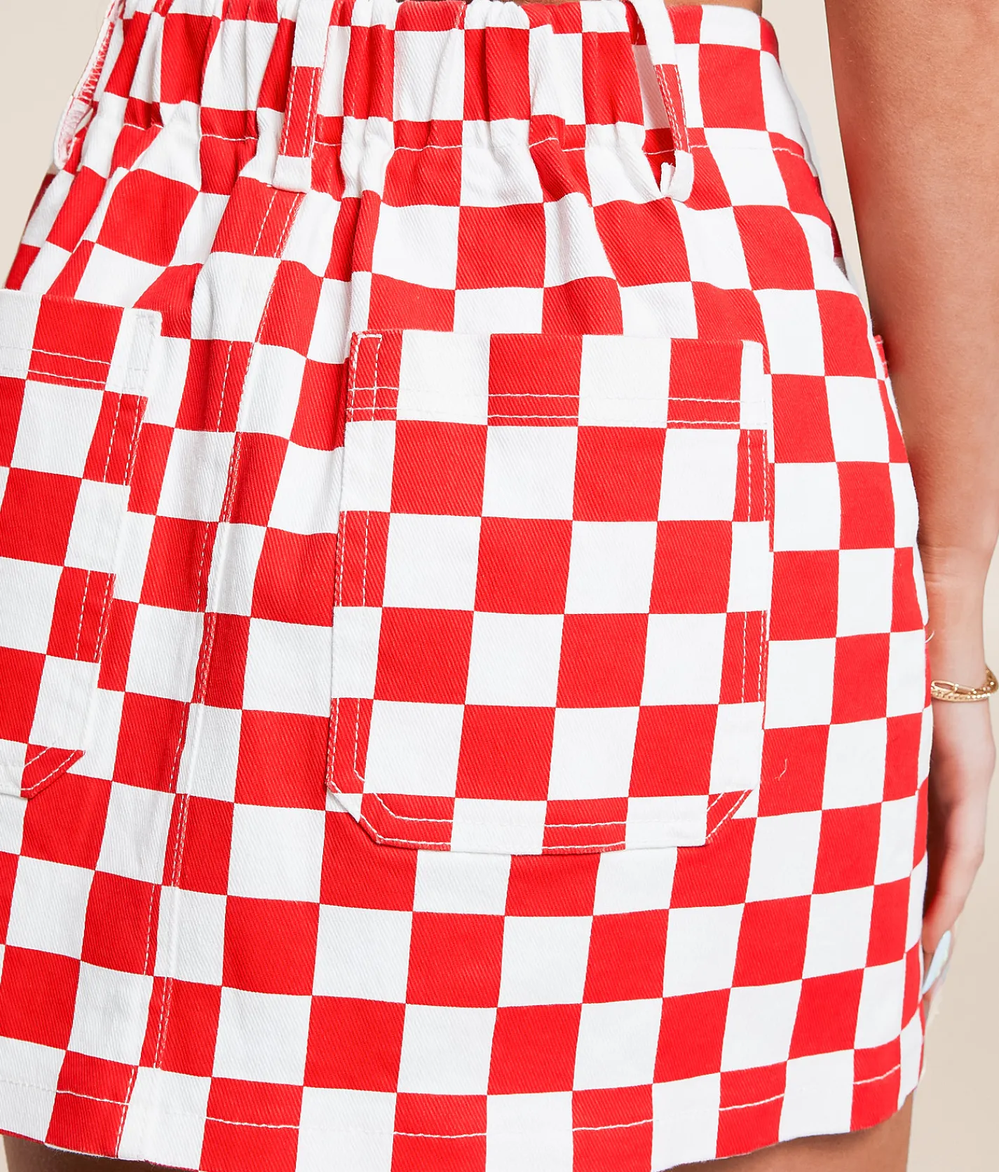 Bottoms | Modish Rebel Checke Stretch Mini Skirt Red