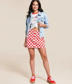 Bottoms | Modish Rebel Checke Stretch Mini Skirt Red