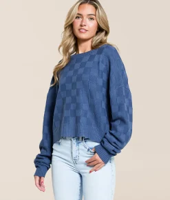 Tops | Double Zero Checkered Sweater Cream