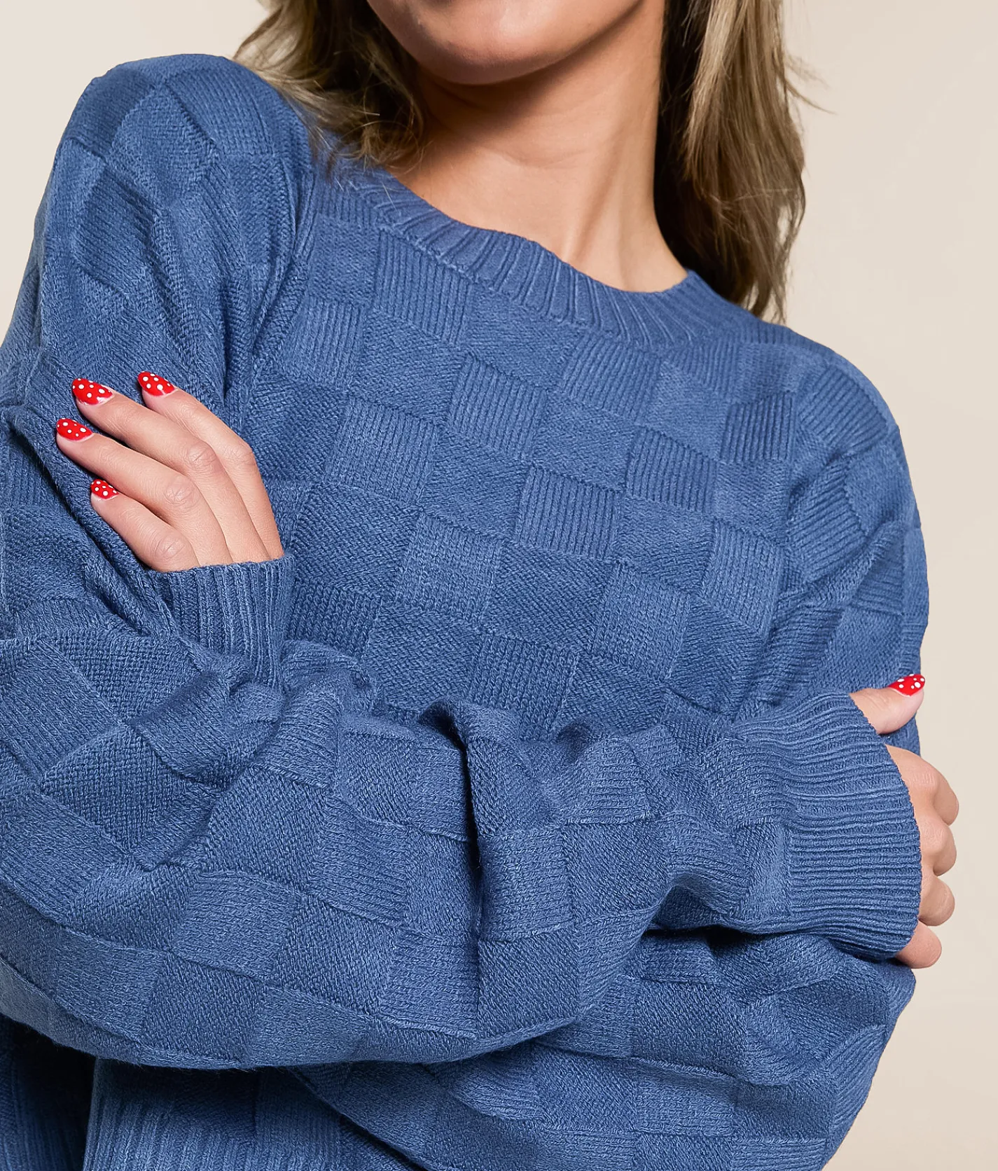 Tops | Double Zero Checkered Sweater Cream