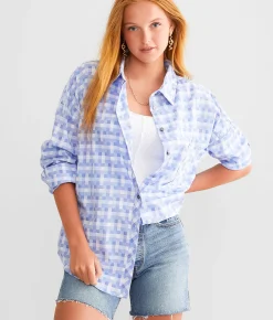 Tops | Gilded Intent Checker Shirt Blue