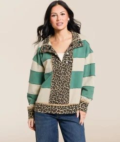Gilded Intent Cheetah Color Block Pullover Fir Birch Stripe New
