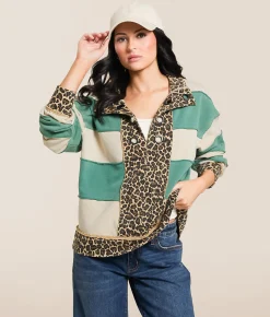 Gilded Intent Cheetah Color Block Pullover Fir Birch Stripe New