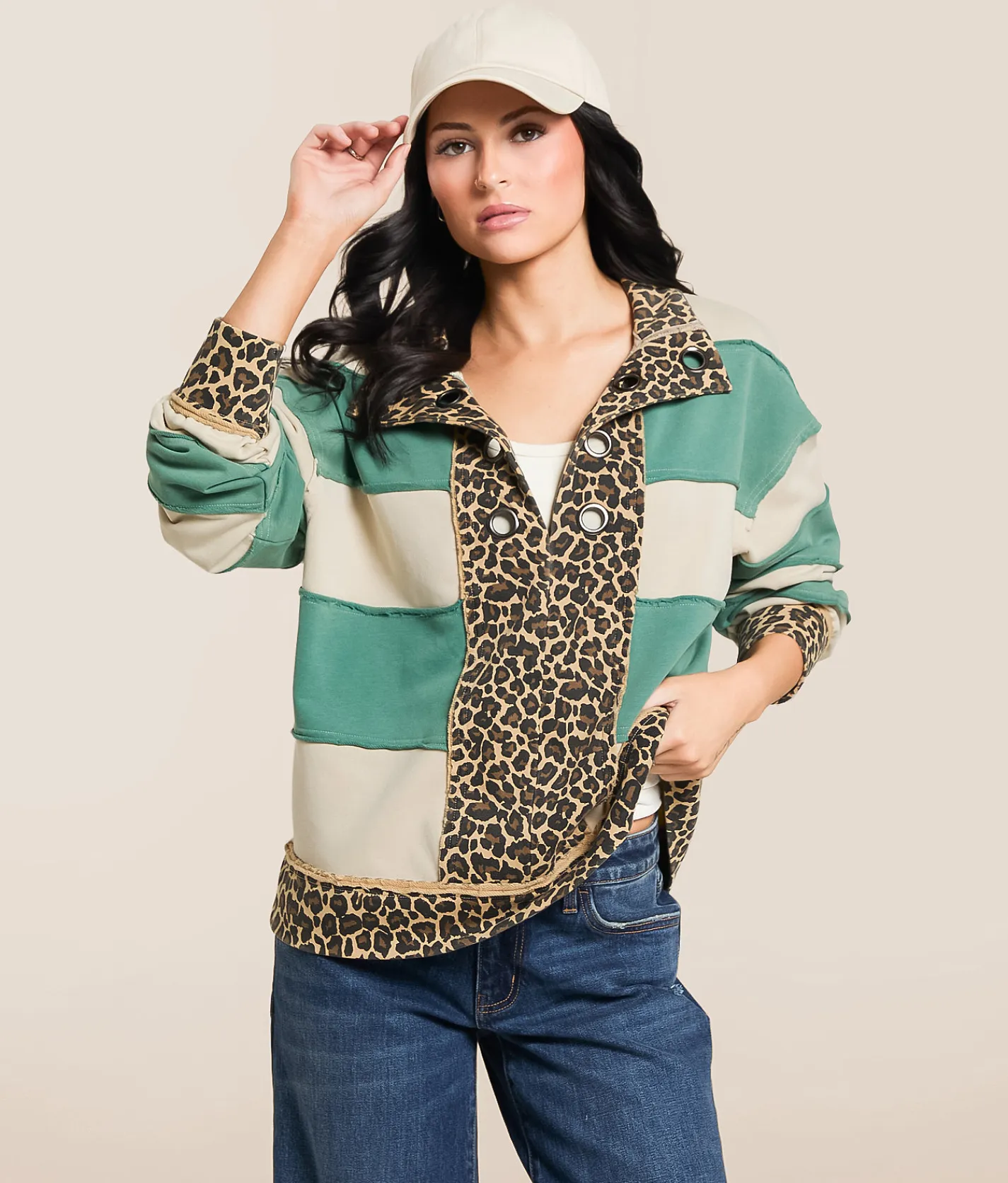 Gilded Intent Cheetah Color Block Pullover Fir Birch Stripe New