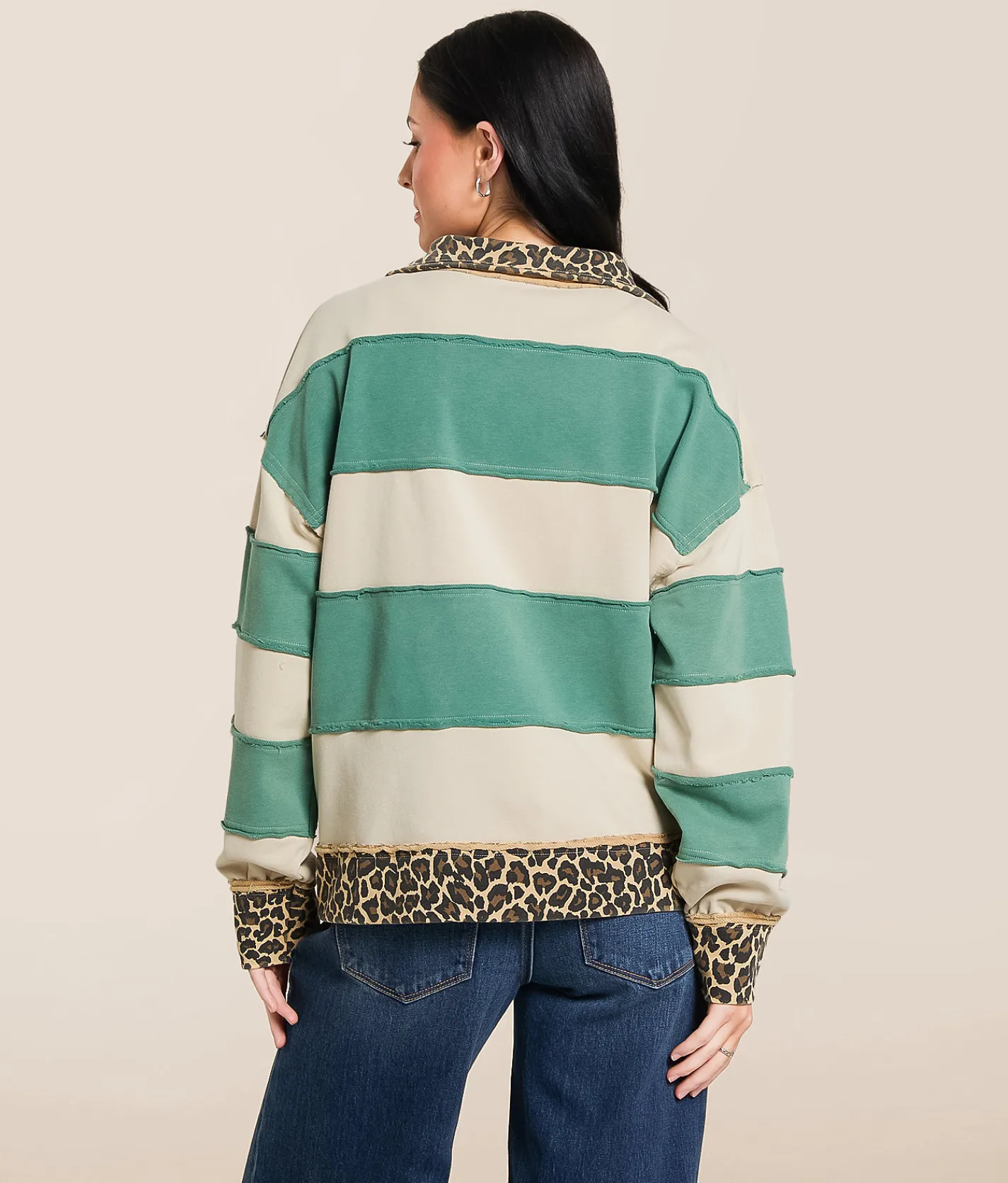 Gilded Intent Cheetah Color Block Pullover Fir Birch Stripe New