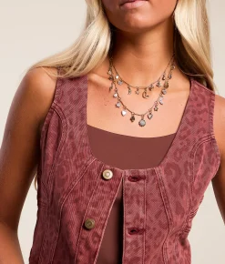 Coats & Jackets | Willow & Root Cheetah Denim Stretch Vest Burgundy