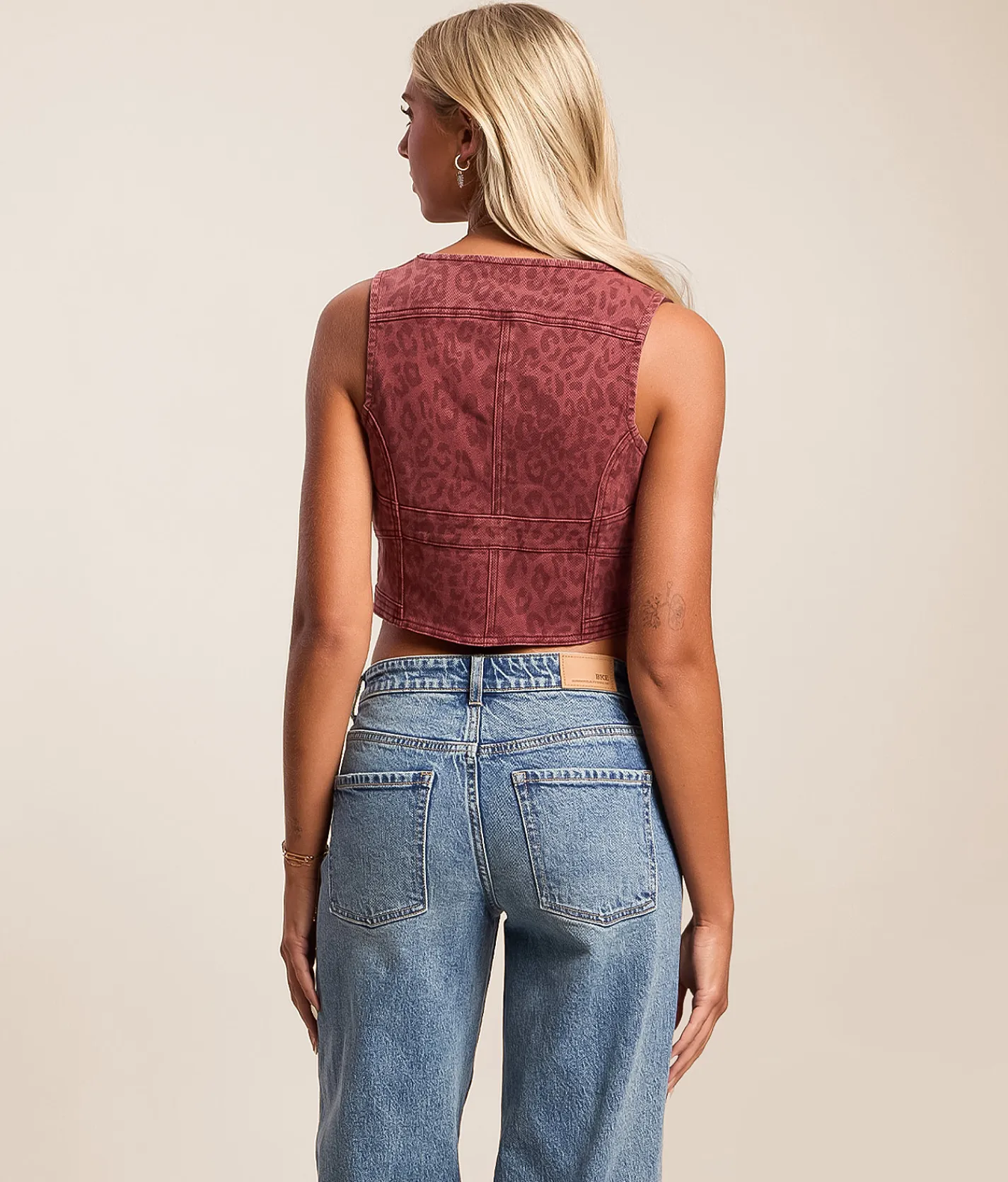 Coats & Jackets | Willow & Root Cheetah Denim Stretch Vest Burgundy