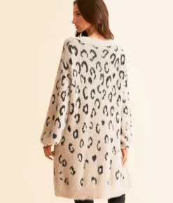 Daytrip Eyelash Sweater Cardigan Cheetah New