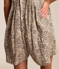 Veveret Front Tie Denim Romper Cheetah Sale