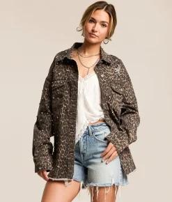 Veveret Cheetah Glitz Denim Stretch Jacket Leopard New