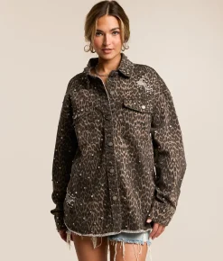 Veveret Cheetah Glitz Denim Stretch Jacket Leopard New
