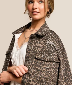 Veveret Cheetah Glitz Denim Stretch Jacket Leopard New