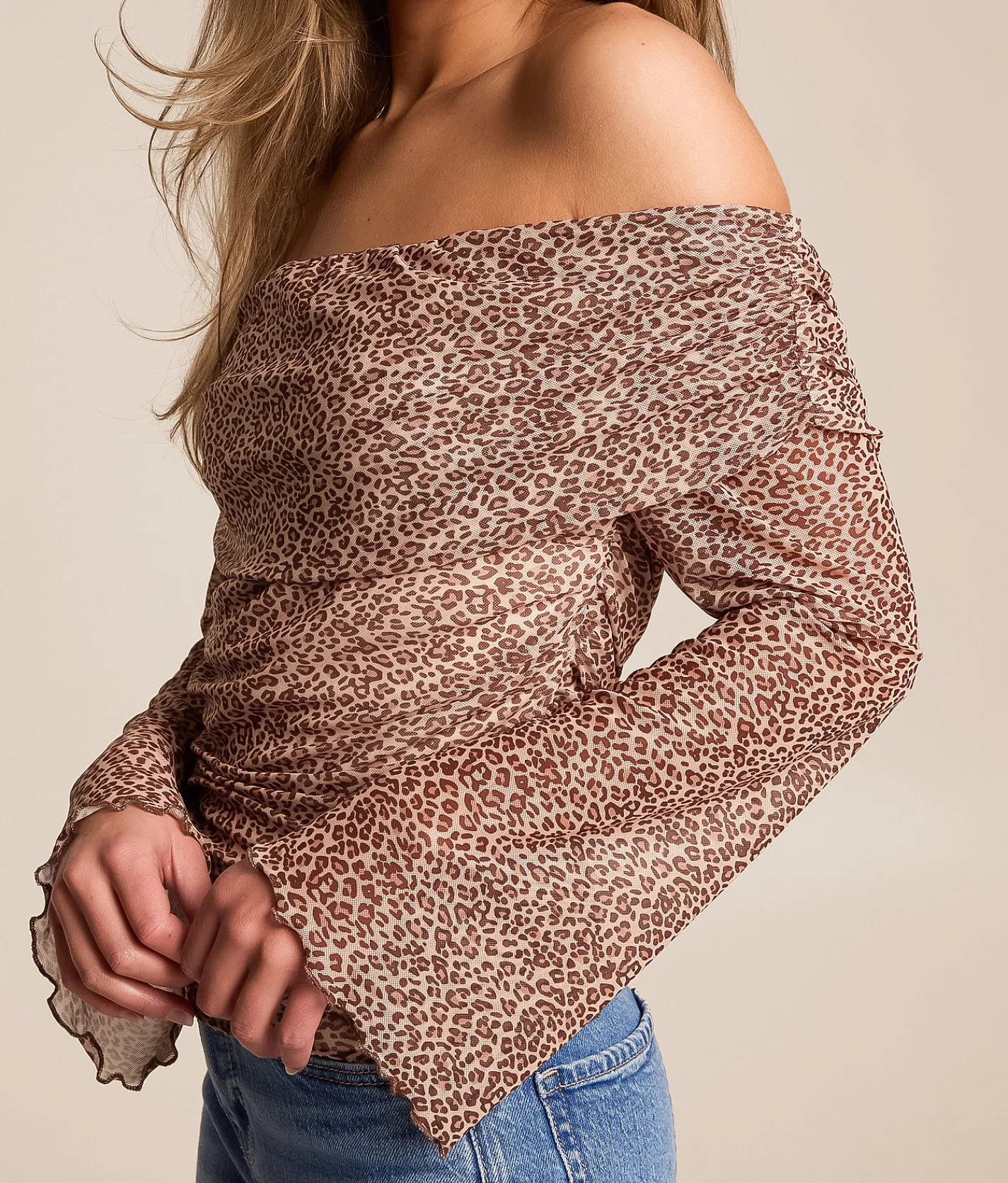 Willow & Root Off The Shoulder Top Cheetah New