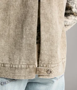 BKE Cheetah Print Denim Jacket Cream Olive Outlet