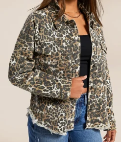 Veveret Print Denim Stretch Jacket Cheetah Hot