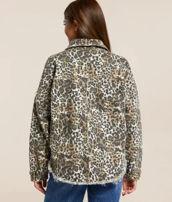 Veveret Print Denim Stretch Jacket Cheetah Hot