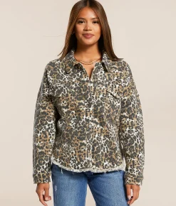 Veveret Print Denim Stretch Jacket Cheetah Hot