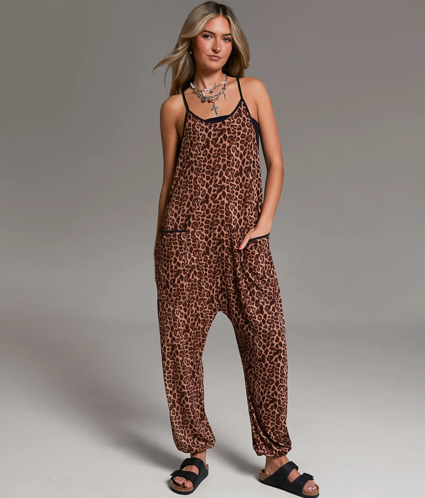 BKE Ribbed Jumpsuit Cheetah Clearance