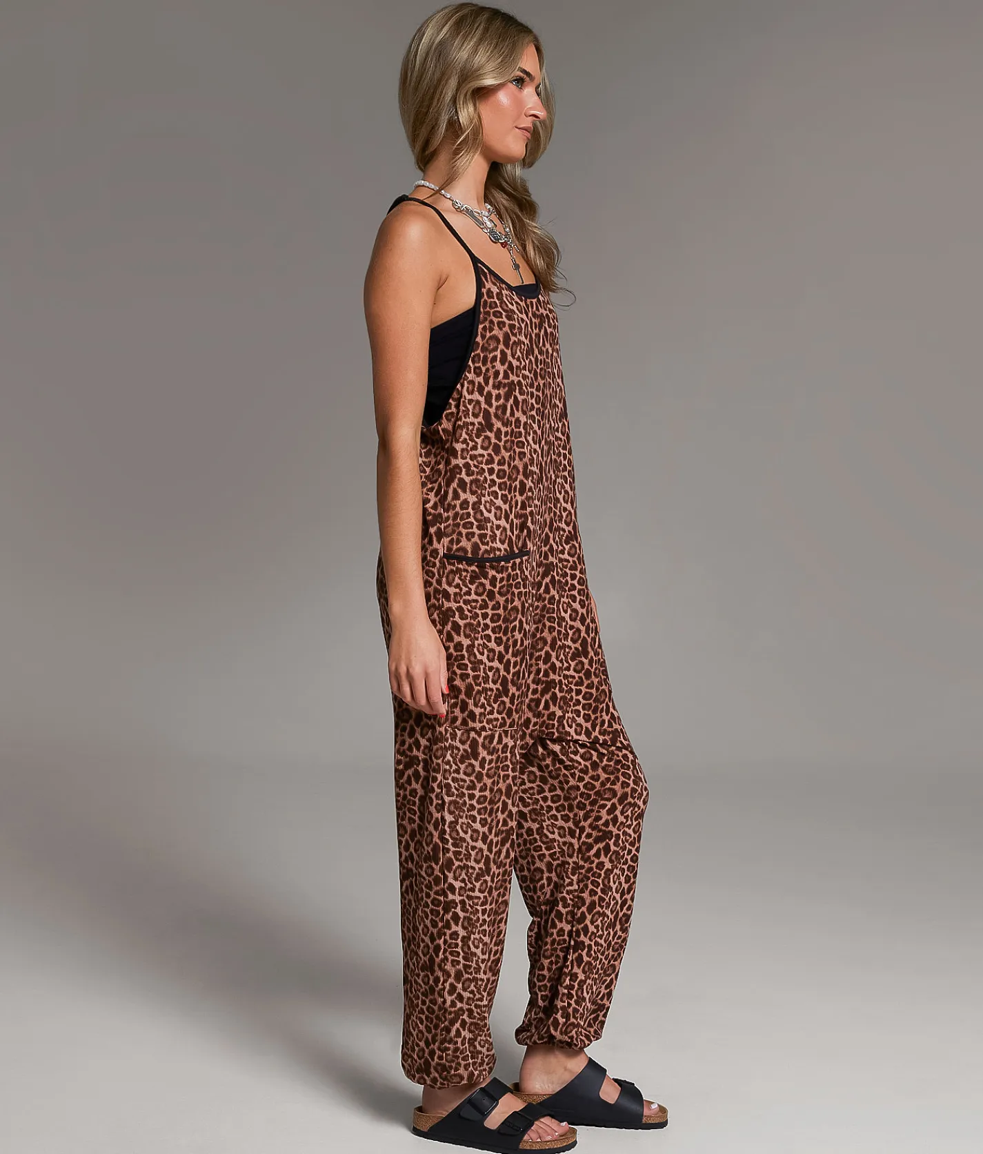 BKE Ribbed Jumpsuit Cheetah Clearance
