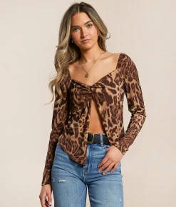 Tops | Willow & Root Cheetah Split Front Top Brown