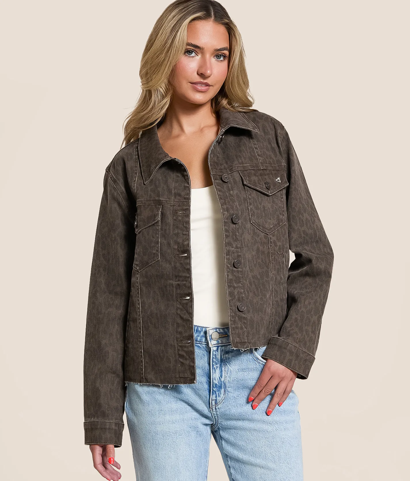 HIDDEN Cheetah Stretch Denim Jacket Dark Cheetah Sale