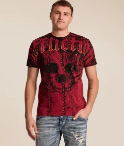 Affliction Chemical Rain T-Shirt Dirty Red Lava Wash Best