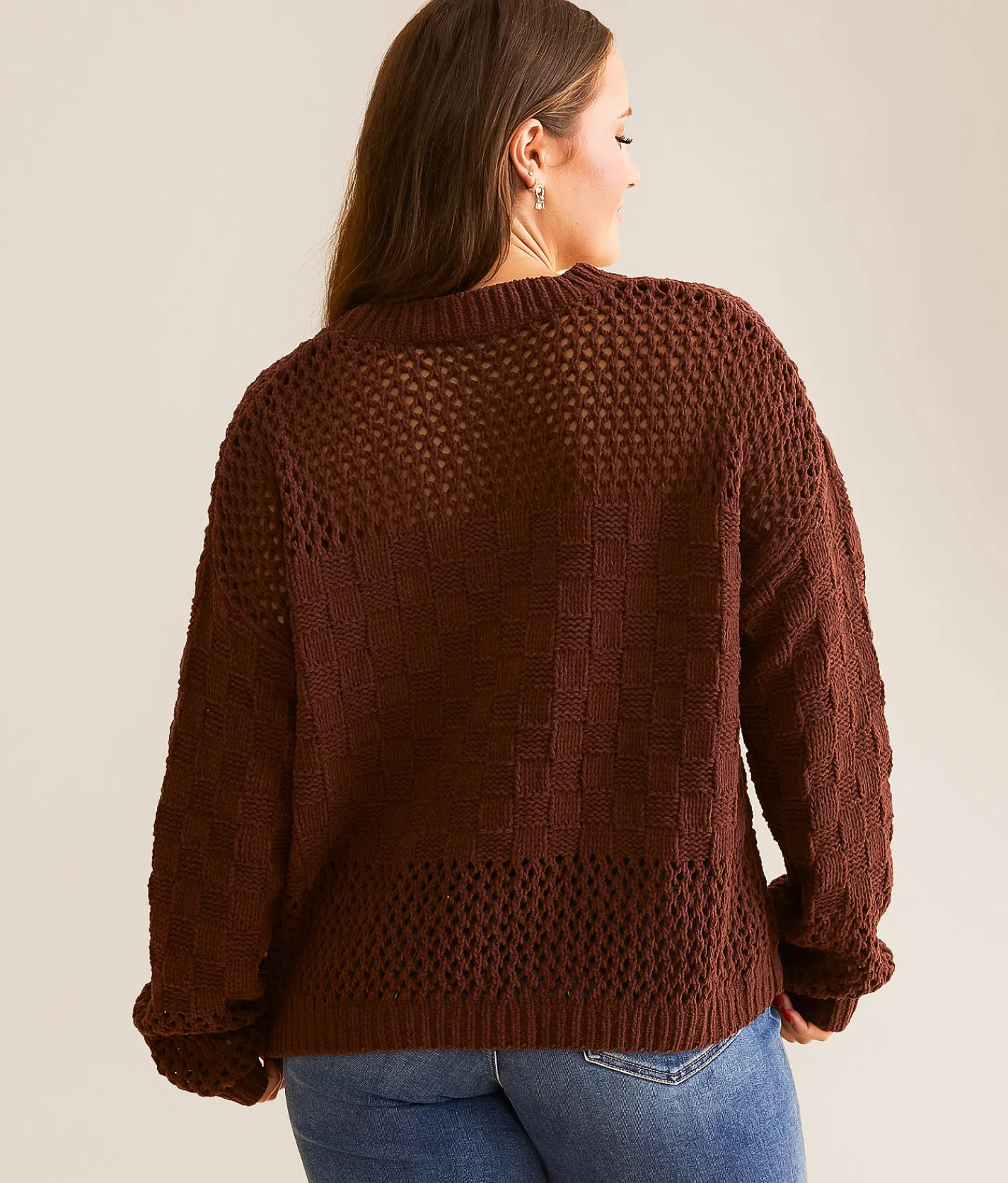 Tops | Daytrip Chenille Checkered Sweater Brown Stone