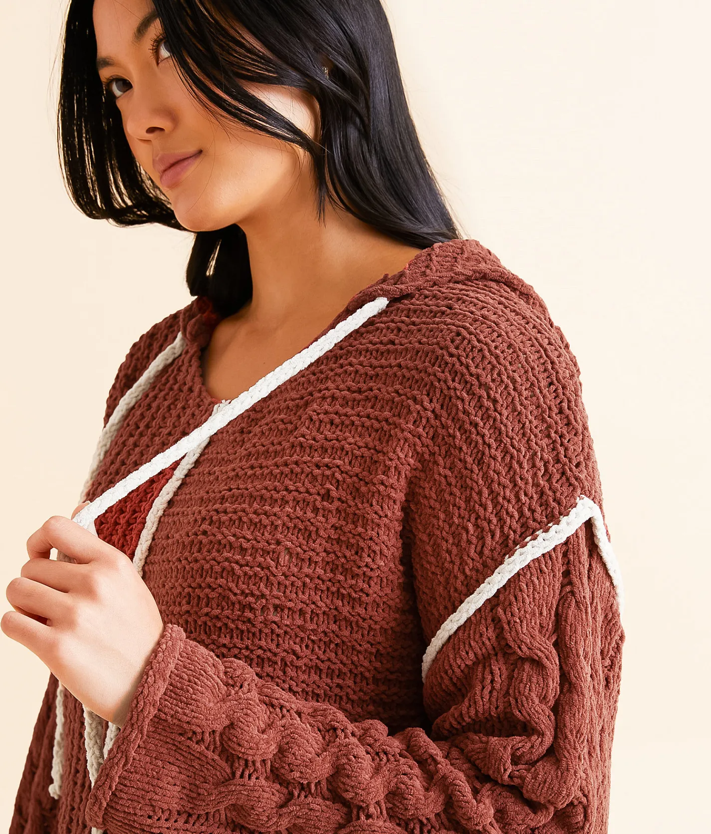 Tops | BKE Chenille Hooded Sweater Apple Butter Peyote