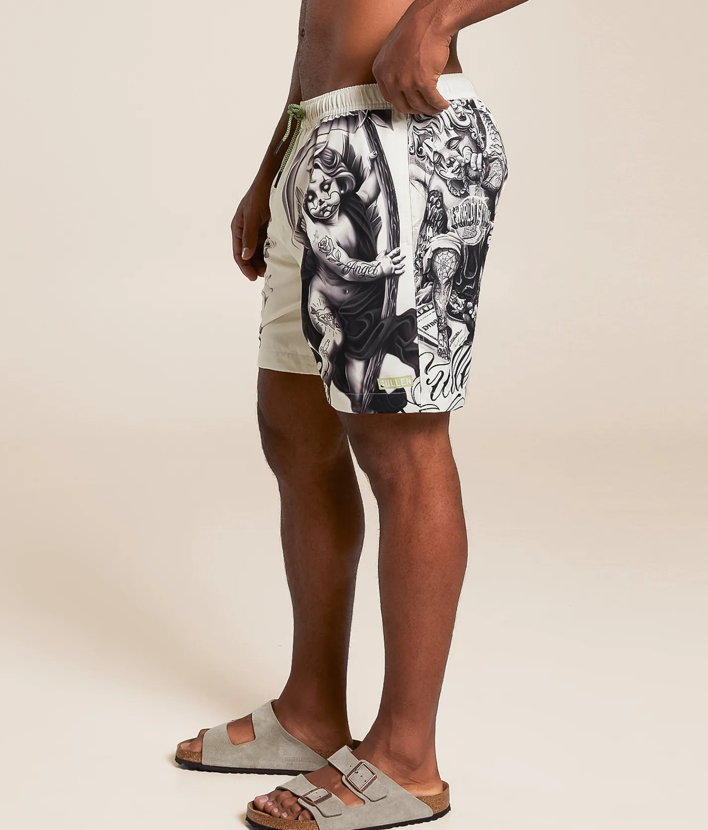 Bottoms|Swimwear | Sullen Cherubs Stretch Swim Trunks Cream