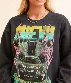 Screen Stars Chevrolet Chevy Racing Pullover Washed Black