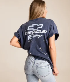 Goodie Two Sleeves Chevrolet Racing Oversized T-Shirt Pageant Blue New